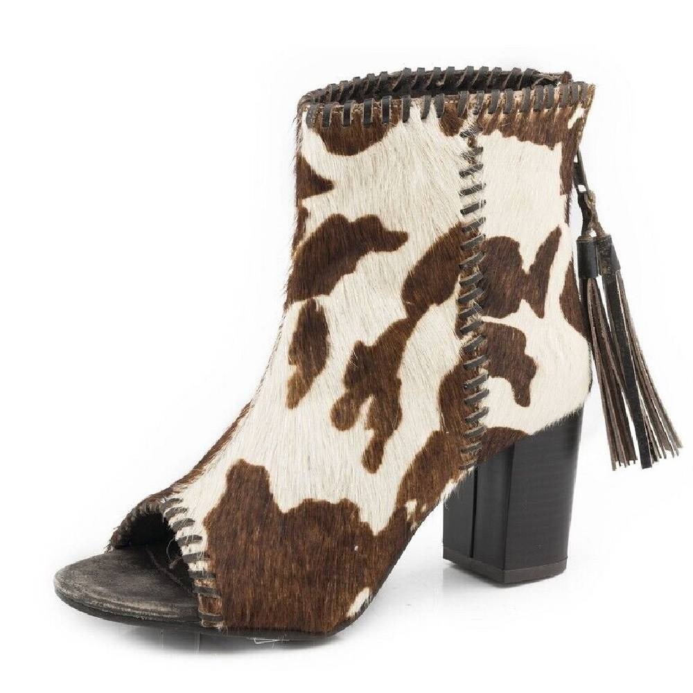 Cowhide peep toe Booties